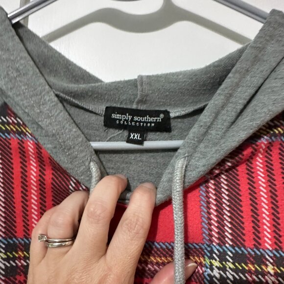 Simply Southern Red Plaid & Grey Hoodie Size XXL - Picture 3 of 5